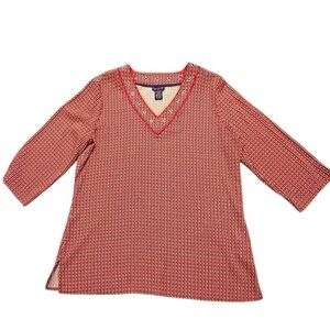 Doncaster Red/Navy V-Neck Women's 3/4 Sleeve Gold Chain Top Size 14/XL